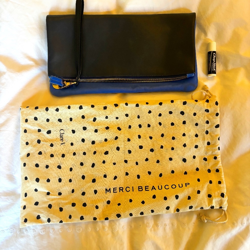Black and Blue Clare V. Foldover Clutch